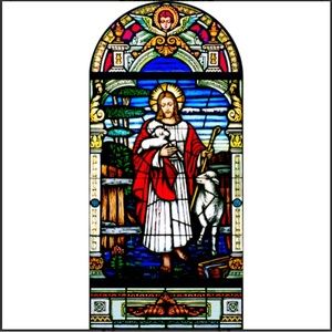 Good Shepherd Jesus Lambs Church Stained Glass Cardboard Cutout